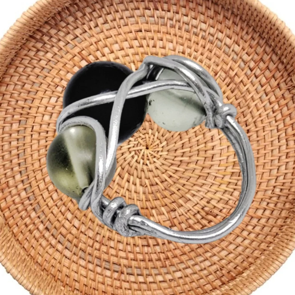 Black and Green Beads Hand Wired Ring - Picture 6 of 7